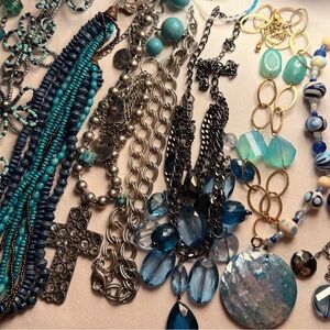 Women’s Blue Multi-Chain Statement Necklace Set of 10